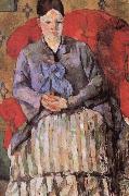 madame cezanne in a red armcbair Paul Cezanne